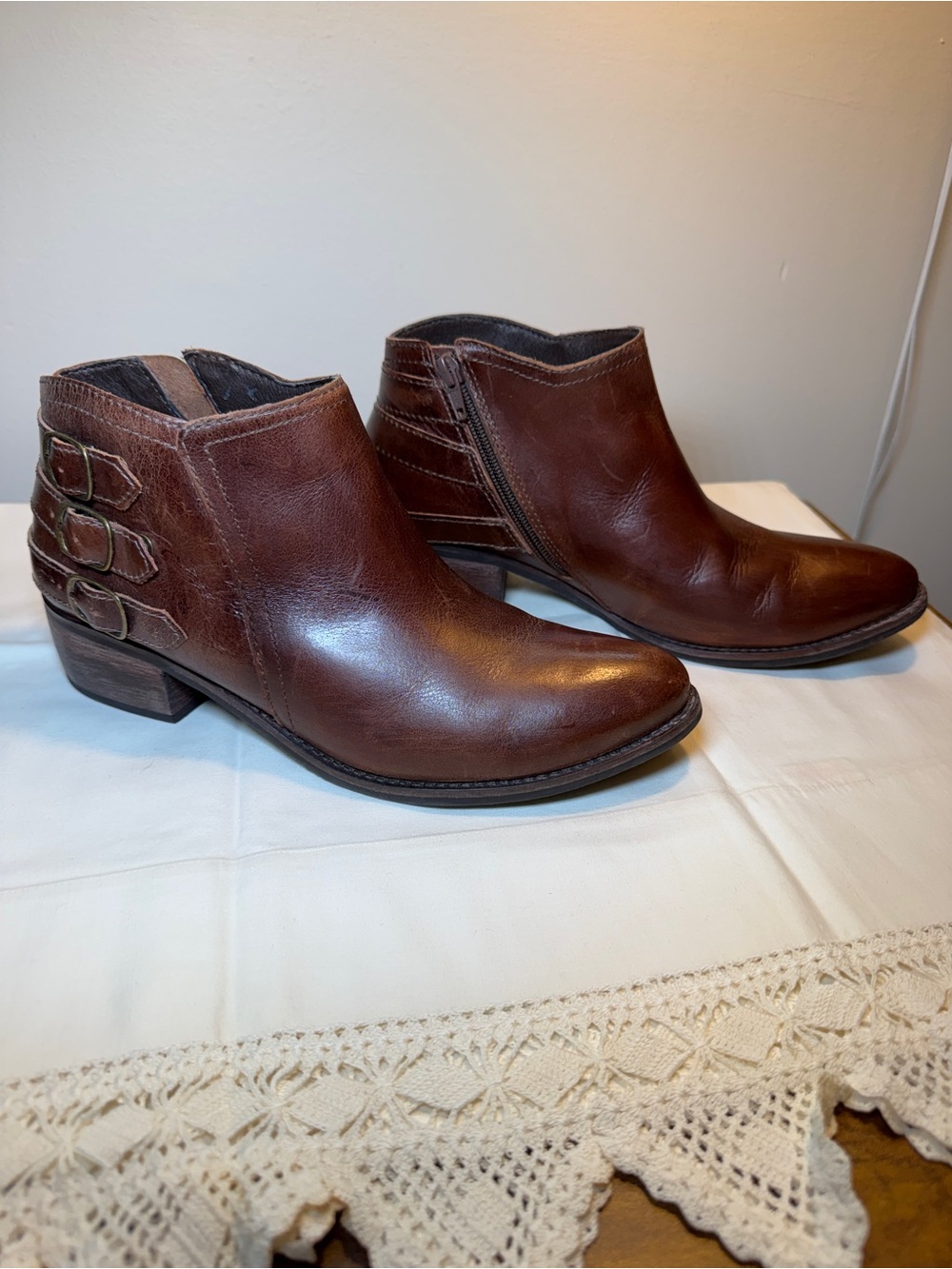 Women’s Matisse Brown Leather Ankle Booties with Buckle Detail